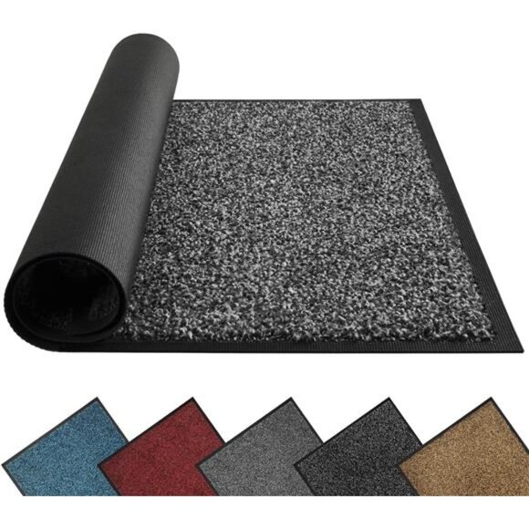Dirt Trapper Door Mat for Indoor&Outdoor, 17" x 29.5", Black&Gray, Washable - Picture 1 of 7